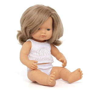 Miniland Doll 38cm - Caucasian Dark Blonde Girl Baby Doll
