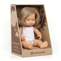 Miniland Doll 38cm - Caucasian Dark Blonde Girl Baby Doll