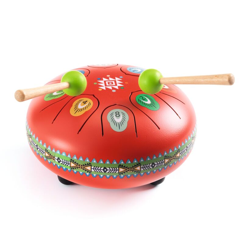 Red Metal Tongue Drum with 8 Notes