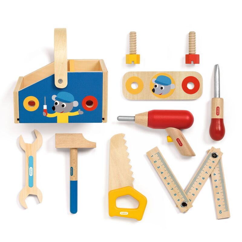 10 piece Minibrico Wooden Toolbox with Tools