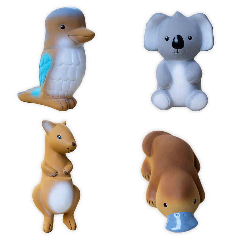 Set of 4 Tikiri Aussie Rubber Rattle & Bath Toys