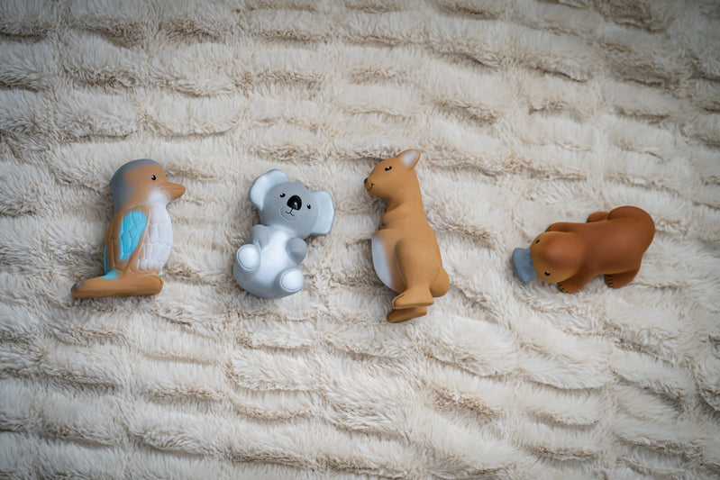 Set of 4 Tikiri Aussie Rubber Rattle & Bath Toys