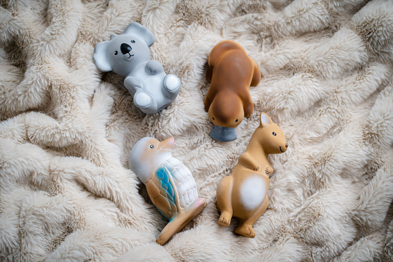 Set of 4 Tikiri Aussie Rubber Rattle & Bath Toys