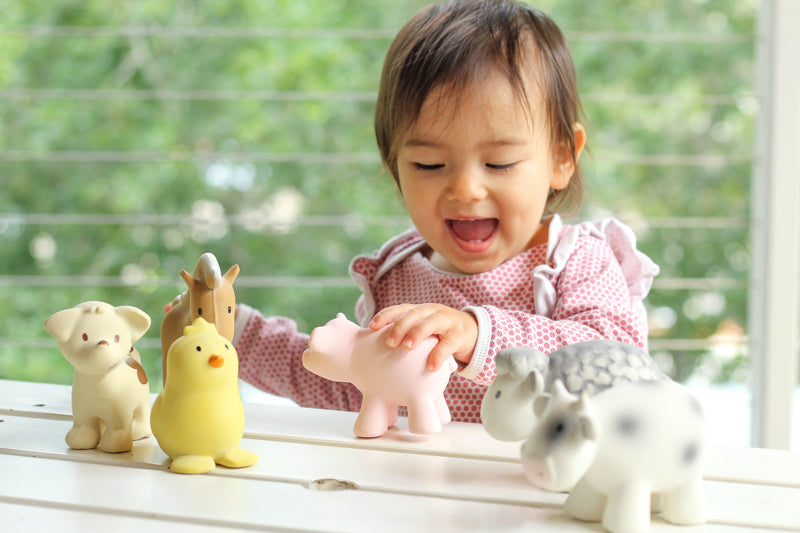 Set of 6 Tikiri Farm Rubber Rattle & Bath Toys