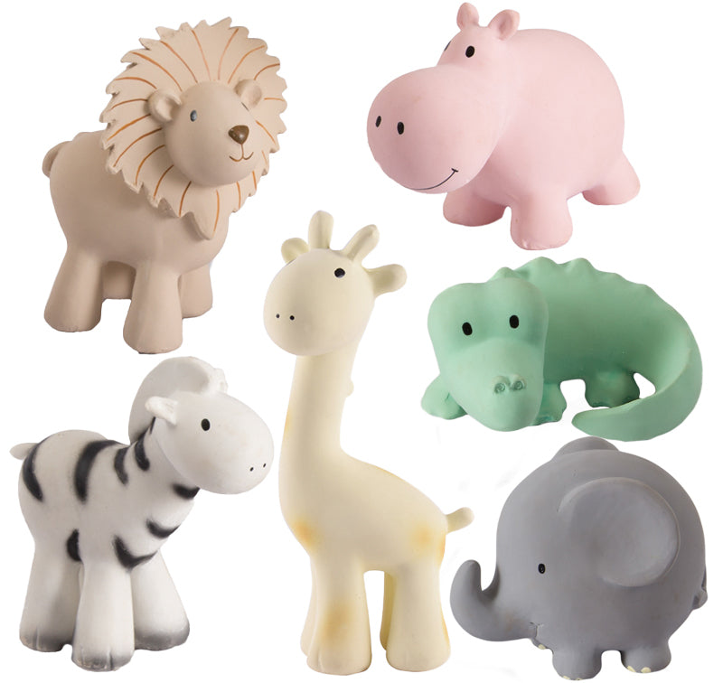 Set of 6 Tikiri Zoo Rubber Rattle & Bath Toys