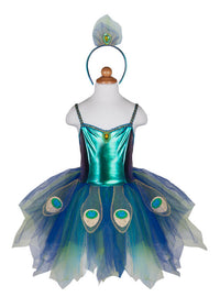 Pretty Peacock Dress & Headband - Size 5-6