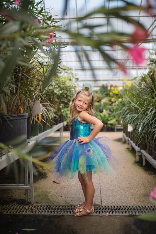 Pretty Peacock Dress & Headband - Size 5-6