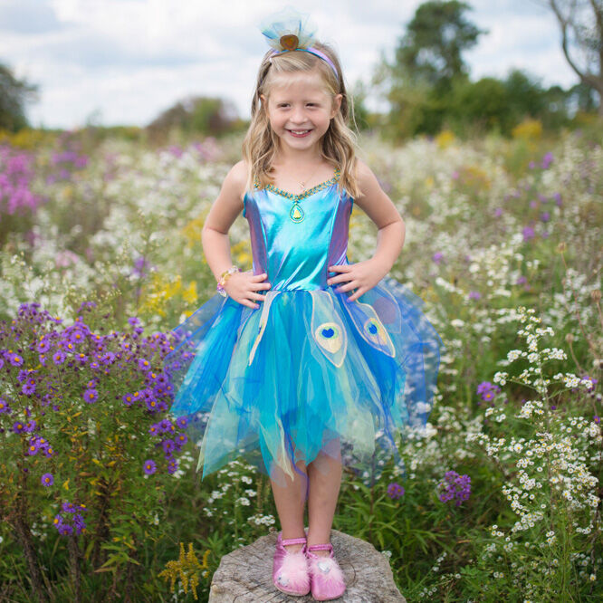 Pretty Peacock Dress & Headband - Size 5-6