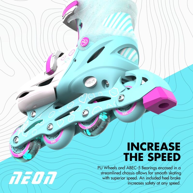 Neon Inline Skates Teal & Pink (Size 3-6)