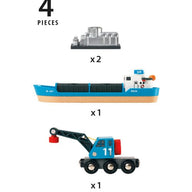 Brio Train Set Accessories BRIO Vehicle - Container & Crane Wagon- 4 pieces