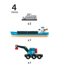 Brio Train Set Accessories BRIO Vehicle - Container & Crane Wagon- 4 pieces