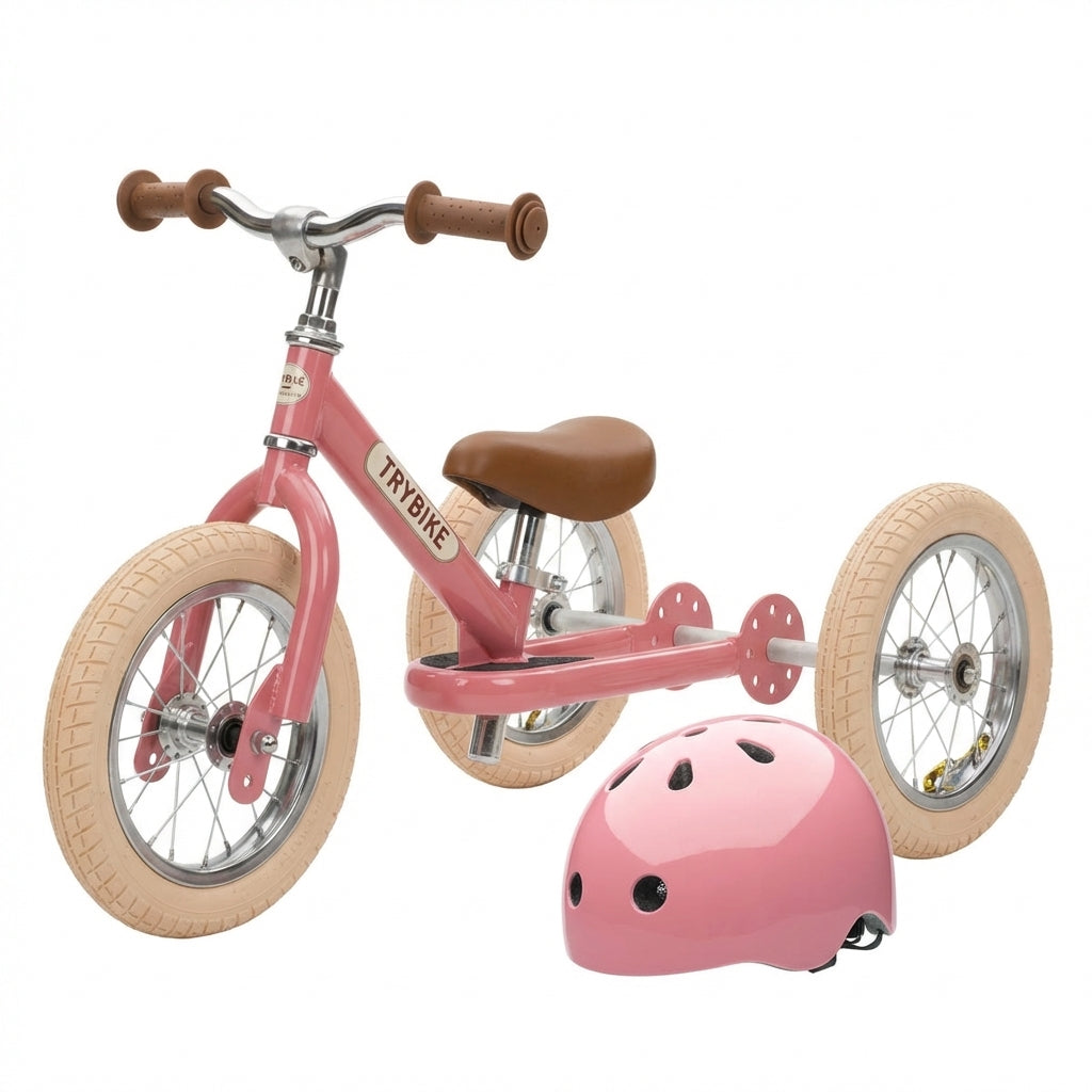 Trybike Pink, Helmet and Basket Bundle