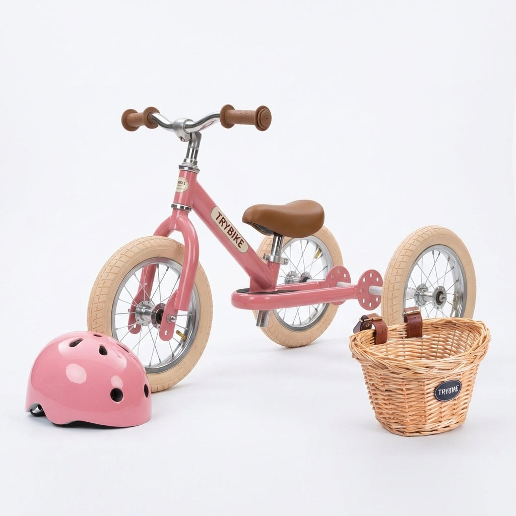 Trybike Pink, Helmet and Basket Bundle