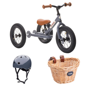 Trybike Grey, Helmet and Basket bundle