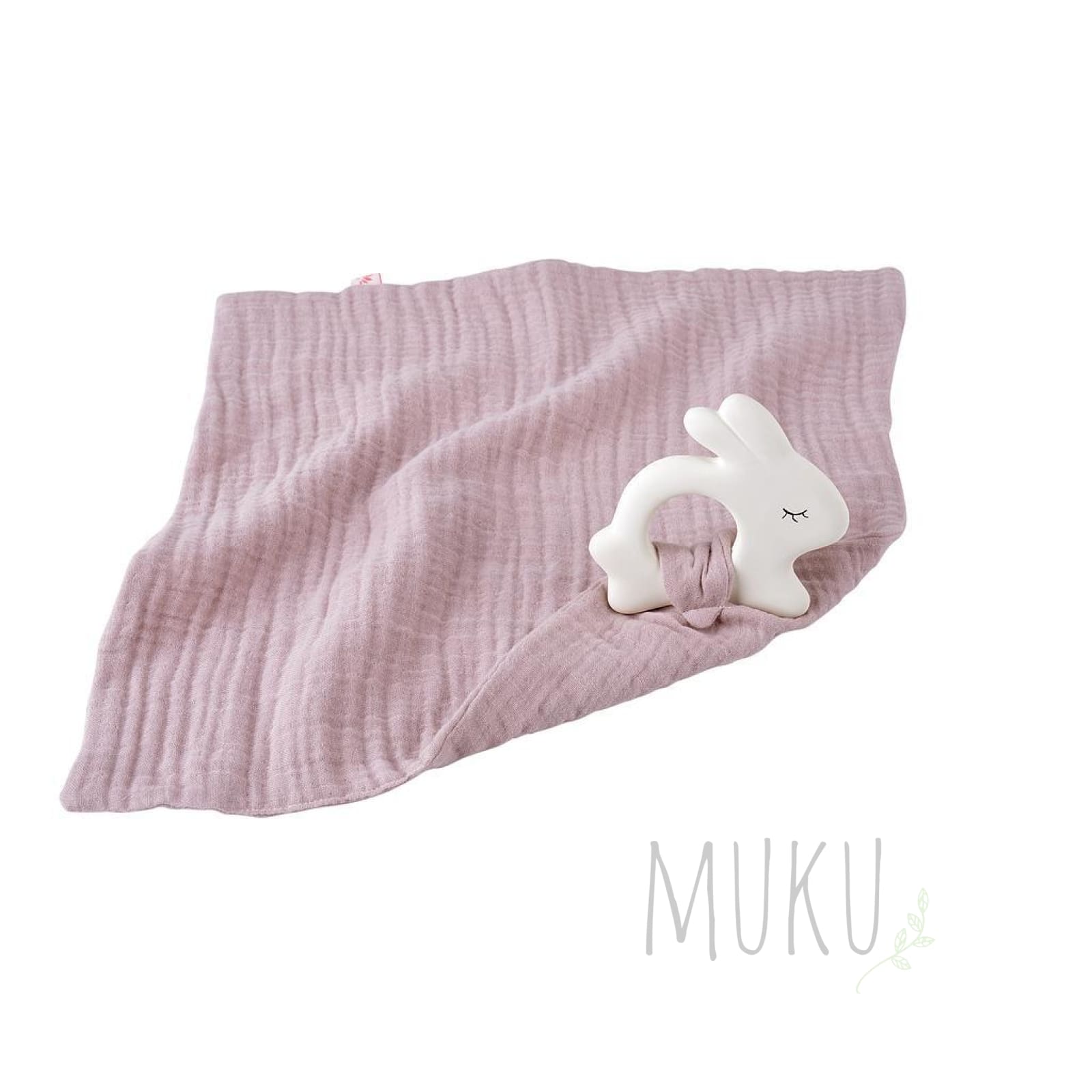 Kikadu Rabbit Rubber Toy with Pale Rose Towel