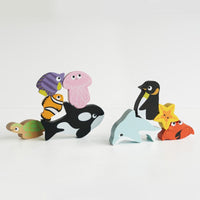 Le Toy Van Wooden Blocks Petilou Ocean Stacking Animals & Bag