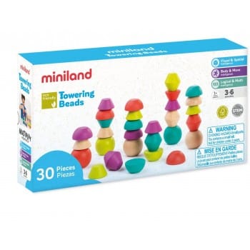 Miniland Blocks Miniland Aptitude Eco Wooden Towering Beads Set, 30 pcs