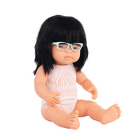 Miniland Asian Girl, 38 cm with Glasses