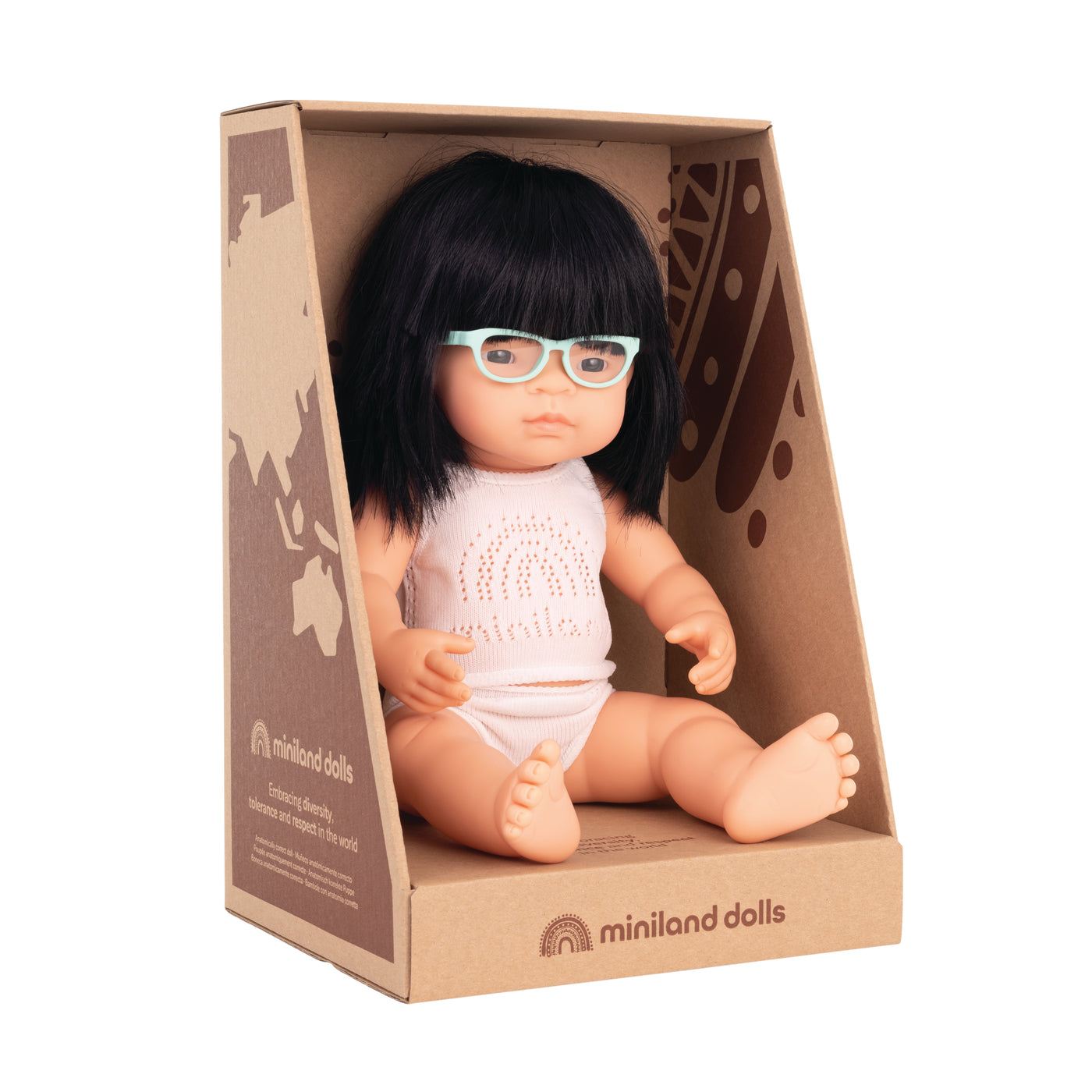 Miniland Asian Girl, 38 cm with Glasses