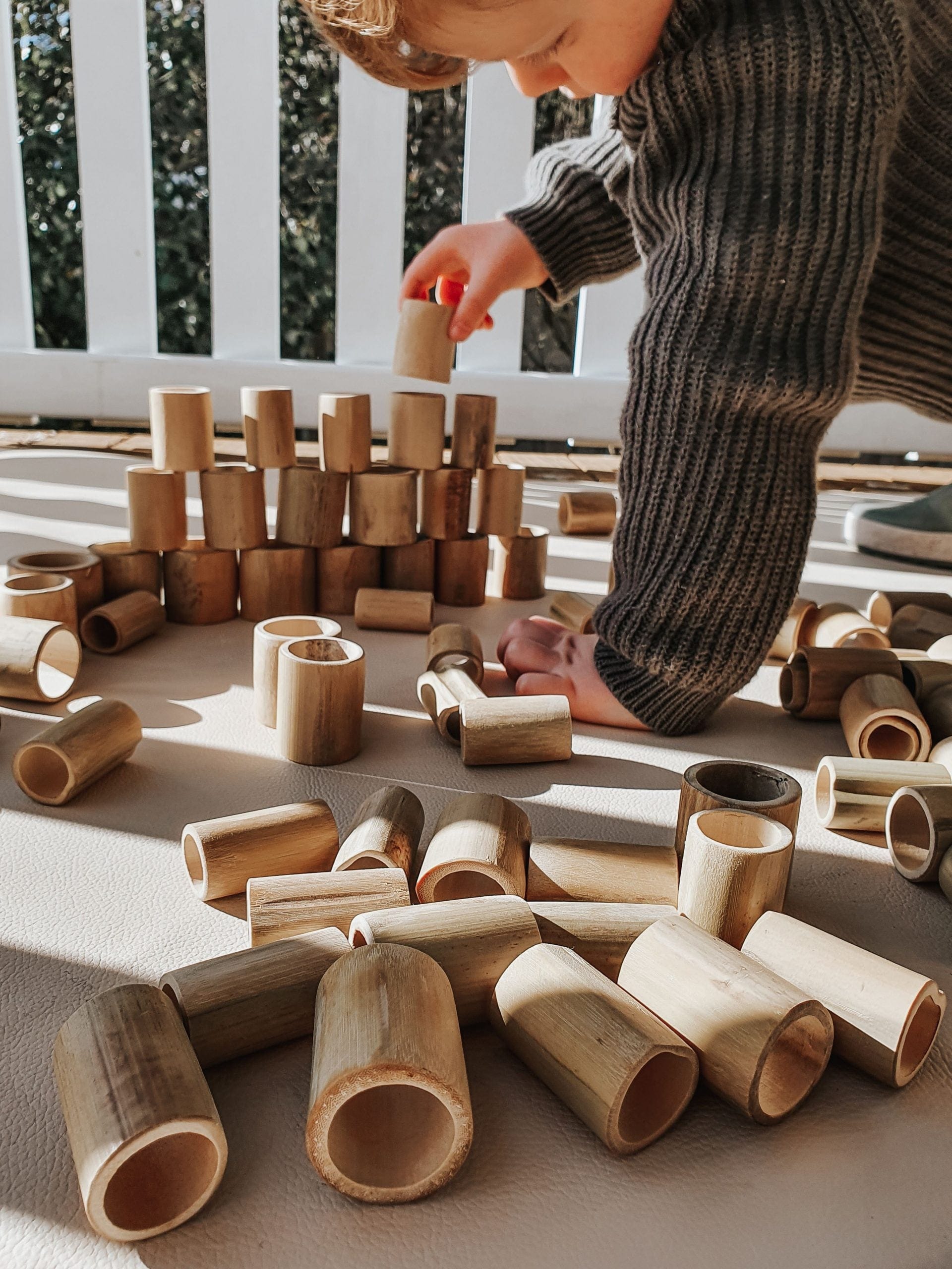QToys Wooden Blocks QToys Bamboo Balancing Set with 100 Pieces