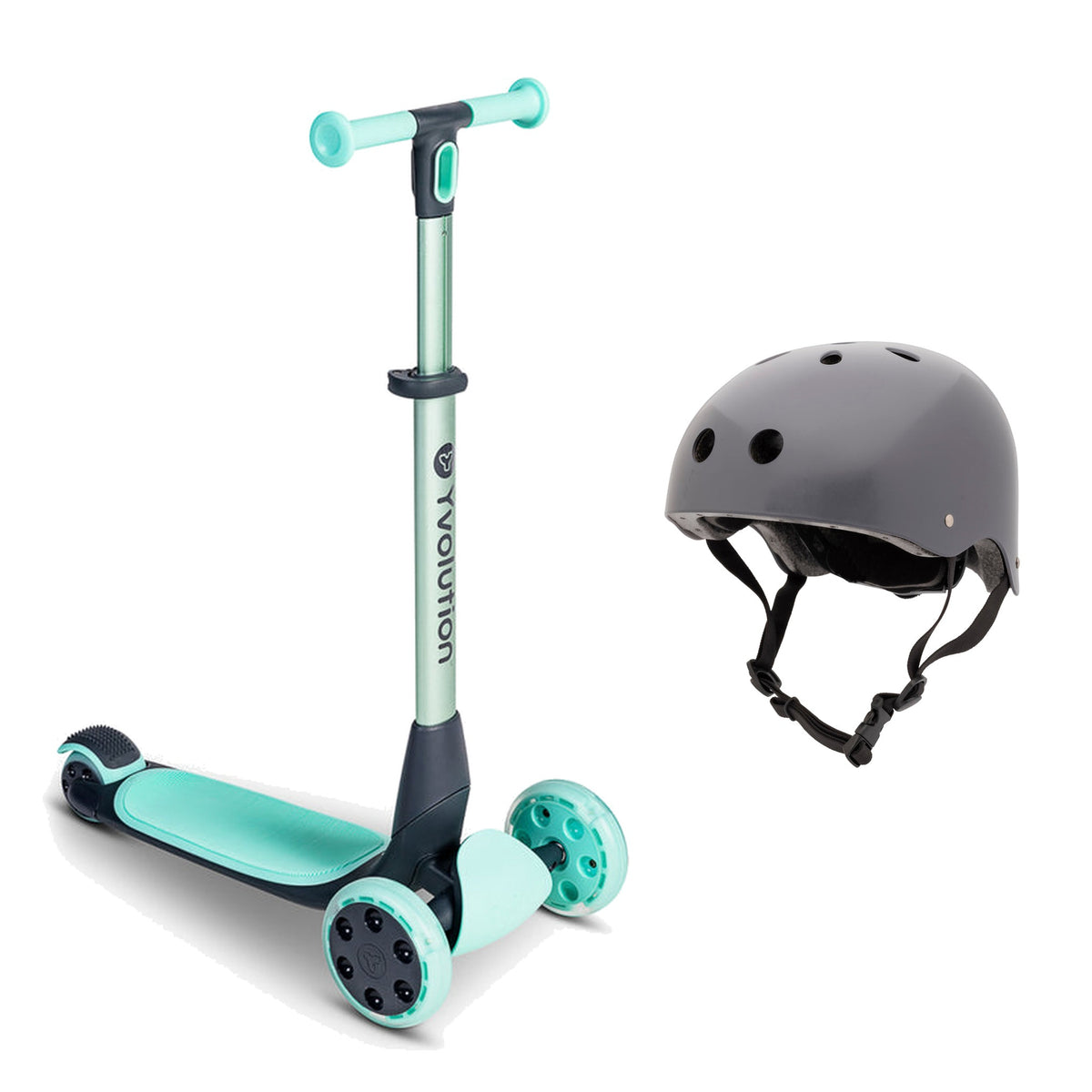 Glider Nua 3-wheel scooter with CoConuts small grey helmet