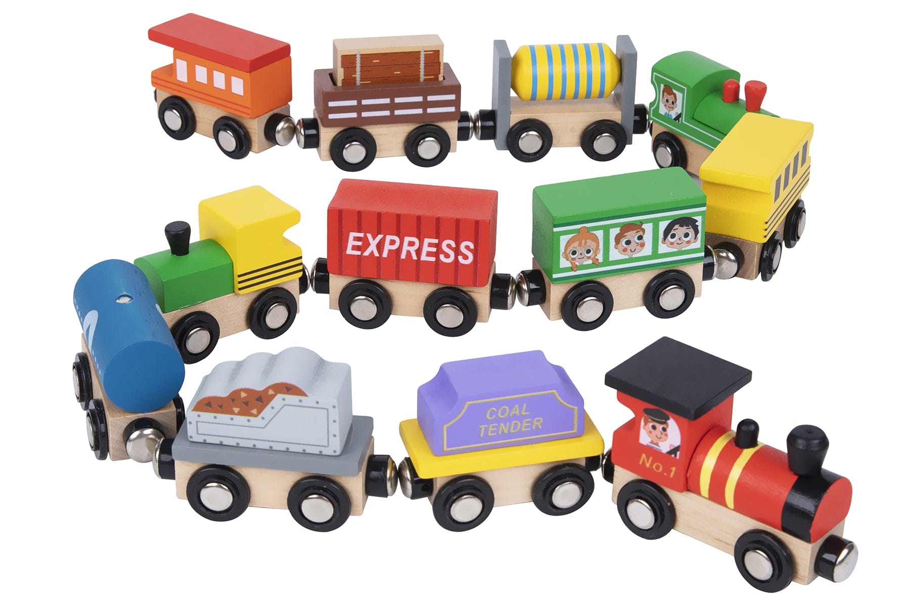 Tooky Toy Toy Garages & Vehicles Wooden Train & Carriage Set