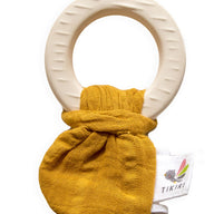 Natural Rubber Teether with a Mustard Muslin Tie