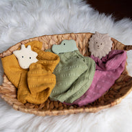 Crocodile Rubber Teether with a Olive Green Muslin Comforter